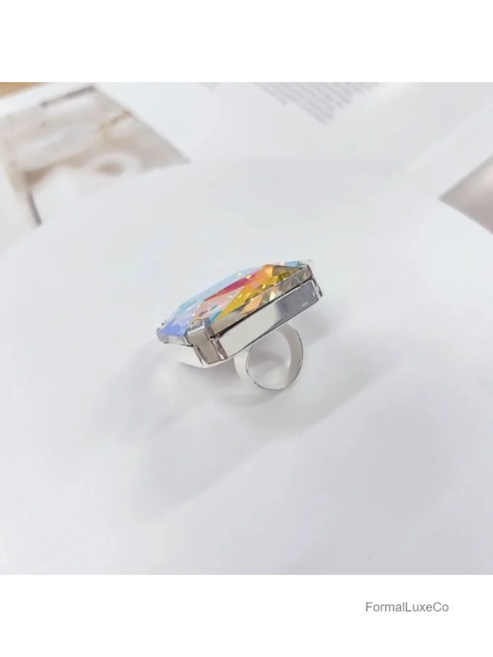 Large Square Rhinestone Statement Ring Women Chunky Geometric Crystal Open